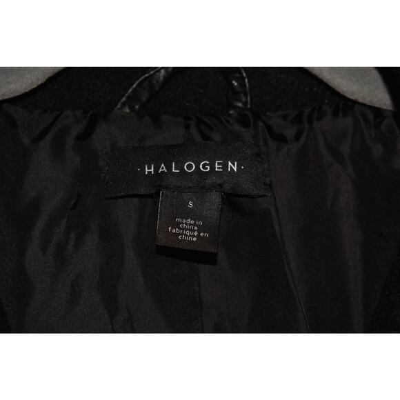 HALOGEN NEW $149 Asymmetric Zip‎ Mix Media Faux Leather Midi Coat Black Small - Picture 7 of 7